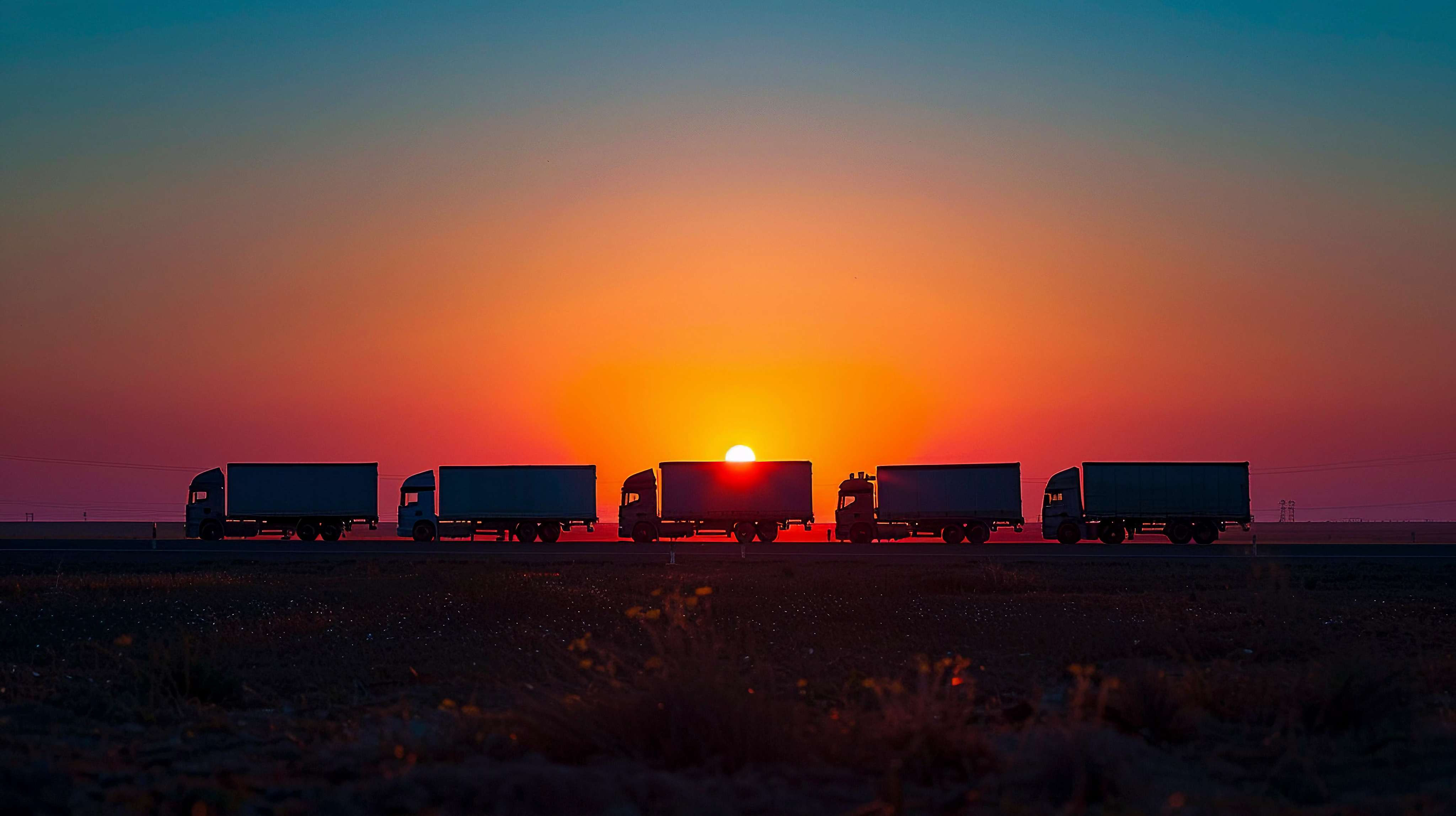 Trucks at dusk